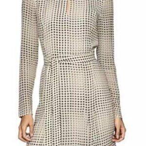 REISS Elissa Black White Spot-Print Chiffon Flippy Mini Dress Size 6